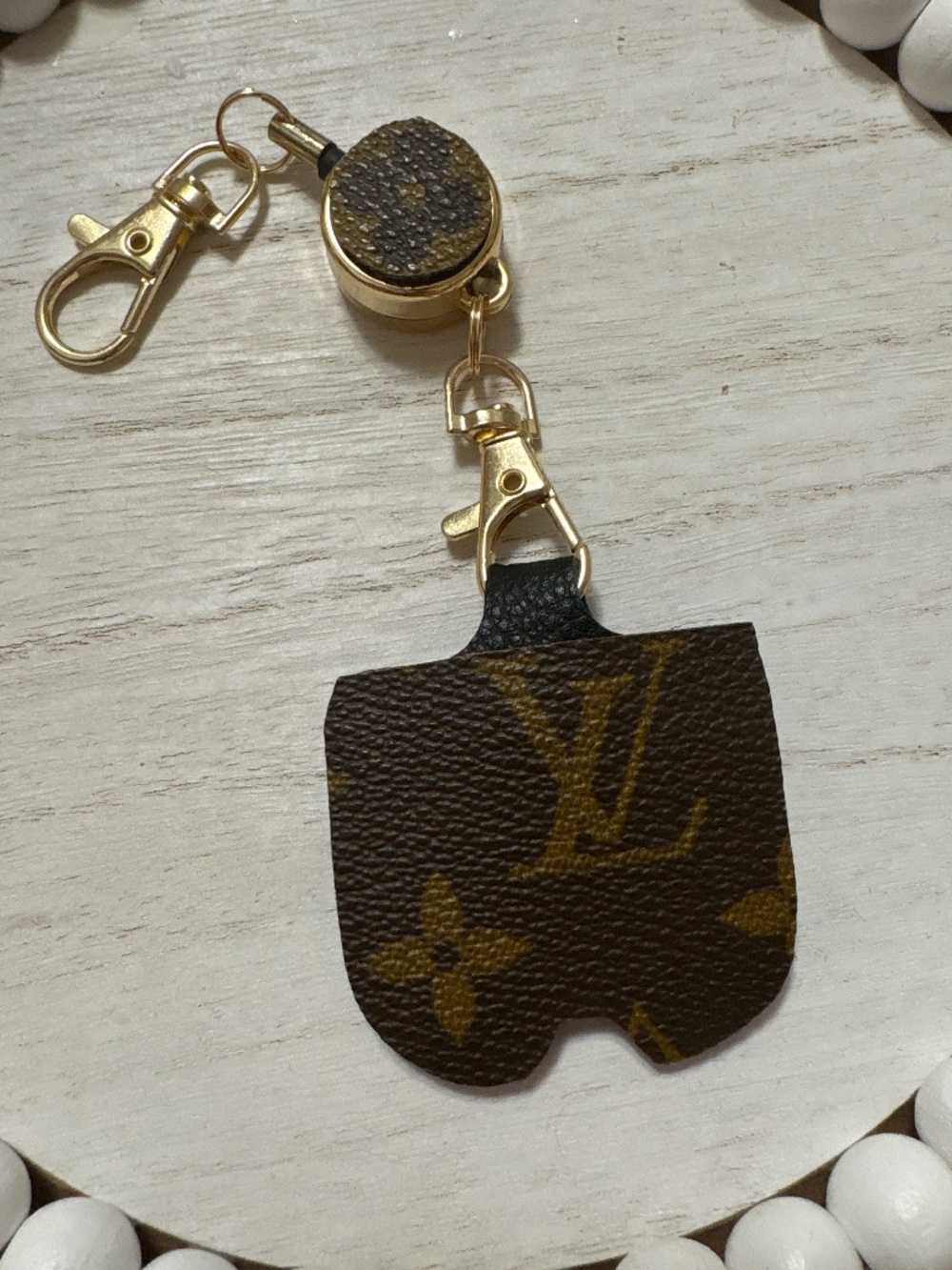 Upcycled LV Retractable Faux Leather Extendable Key Chain